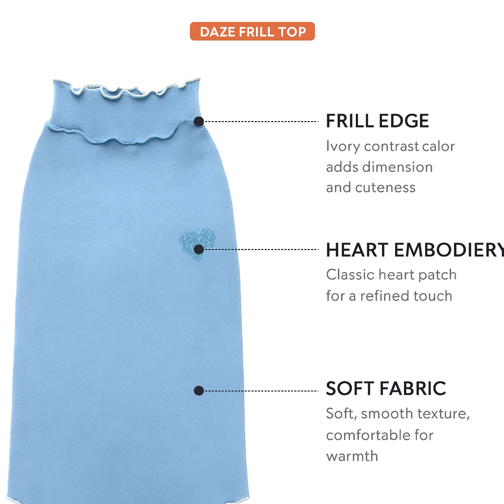Ruffle Base Layer Top — Puppy Gallery Korean Pet Shirt for Small, Medium, and Large Dogs & Cats, Soft and Comfortable Inner Wear